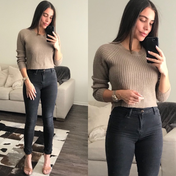 Sweaters - Taupe Cropped Sweater